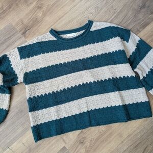 Blu Pepper Teal and Cream Striped Sweater